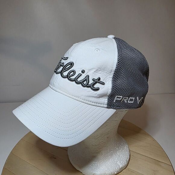 Titleist Pro V1 Golf Snapback Hat Mesh Back White With Grey Adjustable - Picture 2 of 9